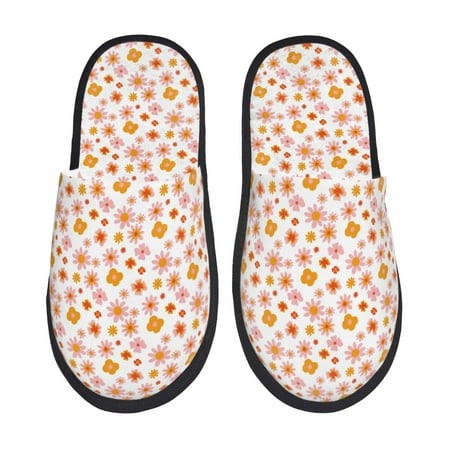 

Sigee 70s Retro Flowers for Cozy Furry Slippers Super Soft Indoor and Outdoor Use Non-Slip Sole Slip On House Slippers-Large
