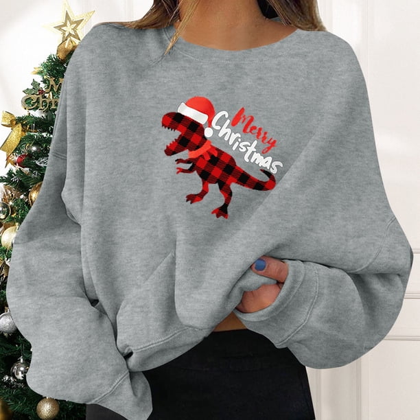 Sudaderas para mujer, suéteres navideños para fiestas, divertidos, con estampado gráfico, cuello redondo, manga larga, sudaderas de moda.