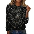 thumbnail image 2 of CLOISE Womens Halloween Tees Funny Halloween Cobweb Graphic Tees Long Sleeve Crew Neck Tops Basic Tunic Oversized Shirts Boo Party Outfits Fall Gift, 2 of 4