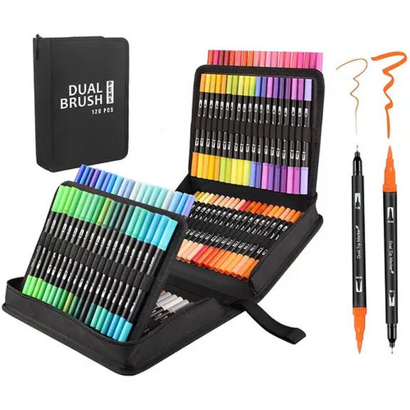 Marcadores Plumones Doble Punta Pincel 120 Colores