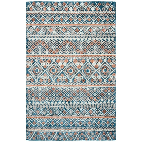 Safavieh Aspen Collection Area Rug - 5' x 8', Blue & Orange, Handmade Moroccan Boho Wool, Ideal for High Traffic Areas in Living Room, Bedroom APN530M