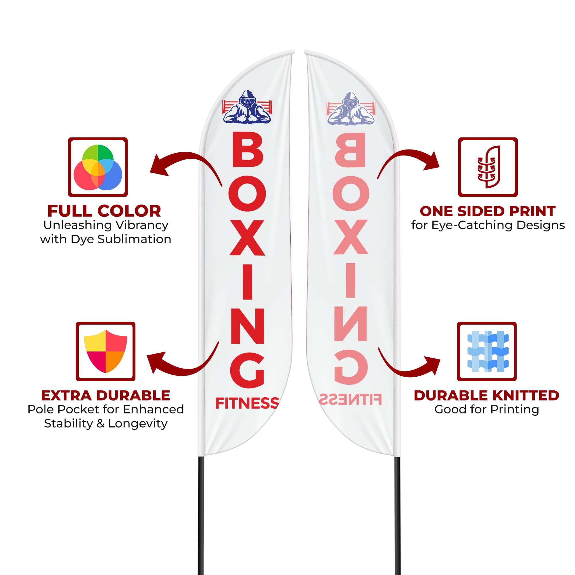 Boxing Fitness Sign feather flag Pole Kit for Outdoor by Mavis Printing|15 FEET Long Polyester Outdoor Banner Flag Stand Easy Hang|HD Print Swooper Flag Pole Mount to Advertise Boxing Fitness