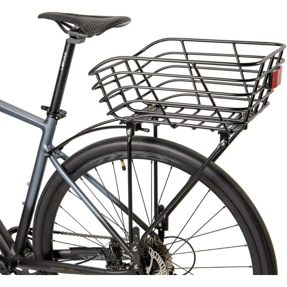 Rear Bike Basket with Rack - Rear Rack with Fixed Basket for Disc Brake/Non-Disc Brake Mount - Bicycle Basket Cargo Touring Carrier fit 26”-29” and 700c