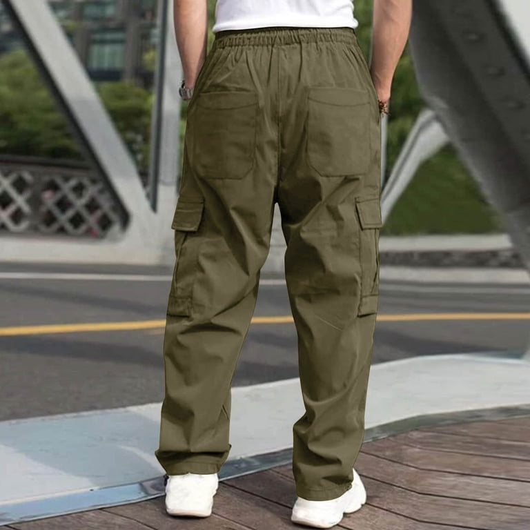 Jyeity Epic Looks for Him Men's Cargo Slim Multi Pocket Straight Trousers Outdoor Sports Overalls Pants Mens Dress Pants Regular Fit Army Green Size L
