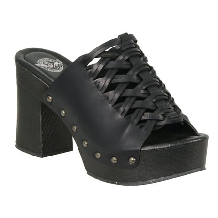 - Ladies Lace Top Platform Heel Shoe w/ Studs