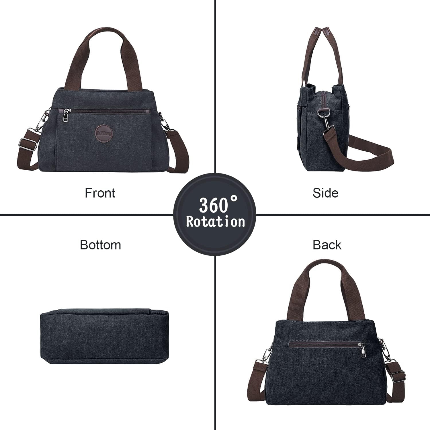 Women's Vintage Canvas Hobo Handbags Work Shoulder Crossbody Bag Tote Purses Multi-pocket Handbags