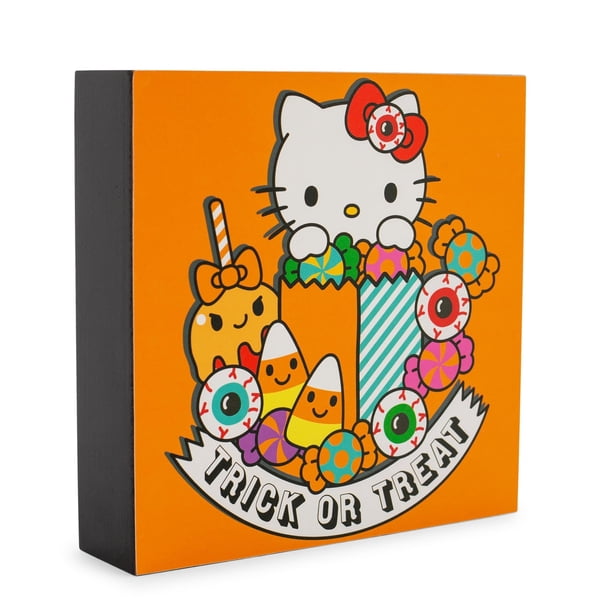 Cartel de madera MDF con forma de caja Sanrio Hello Kitty Trick Or Treat