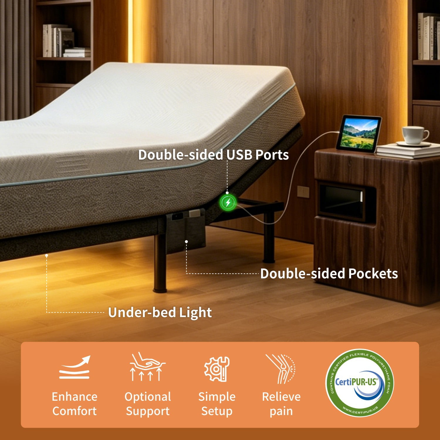 Queen Adjustable Bed Frame with Mattress – 12 Inch Gel Memory Foam Mattress in Box, Electric Base with LED Light, USB Ports, Wireless Remote, Zero Gravity, Anti-Snore