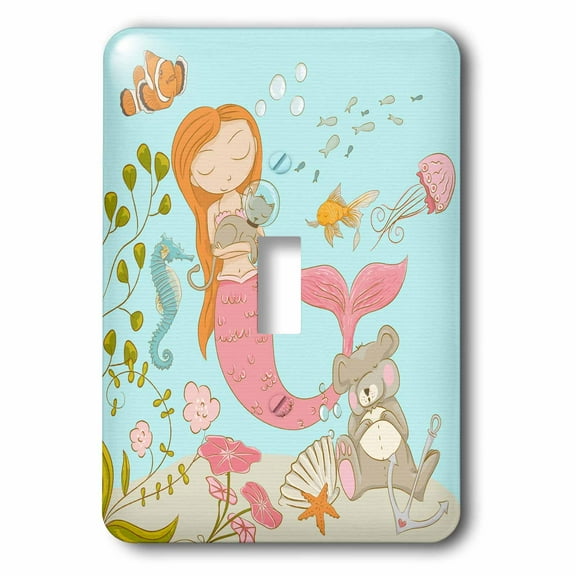 3dRose, Ocean Fairy Underwater Illustration for Kids - Mermaid Bear Cat, single toggle switch