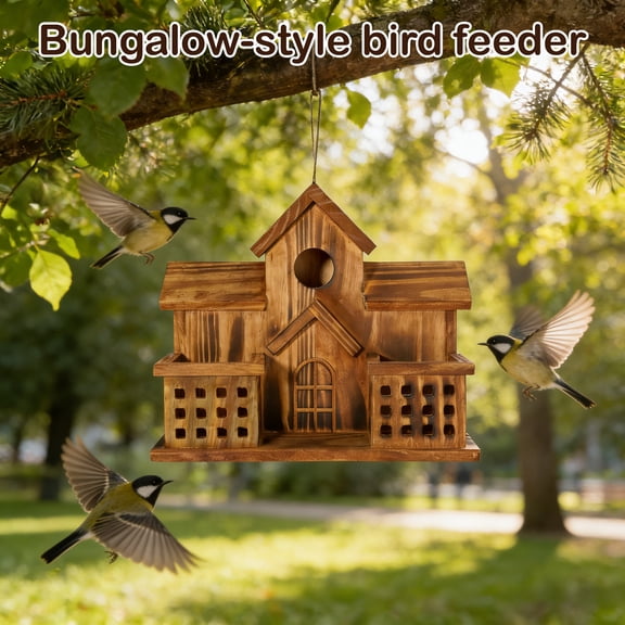 Villa - Style Bird Feeder Ornament, Wooden Bird House For Outdoor Garden Decoration, Multi - Hole Bird Feeding Station With Aesthetic Design, B1 Bird Feeder For Wild Birds,