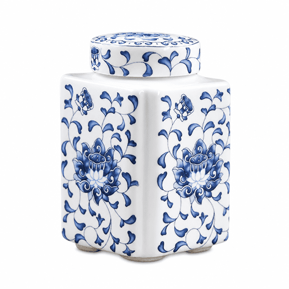 RAIRSKY 2026 New Ceramic Ginger Jar, Porcelain Temple Jar, Tea Canister with Lid, Decorative Ceramic Flower Vase Temple Jar Vase for Home Decoration Ornament Blue White