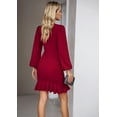 thumbnail image 4 of YNIQUE Women's Round Neck Dress Temperament Bubble Long Sleeve Clean Color Dress, 4 of 5