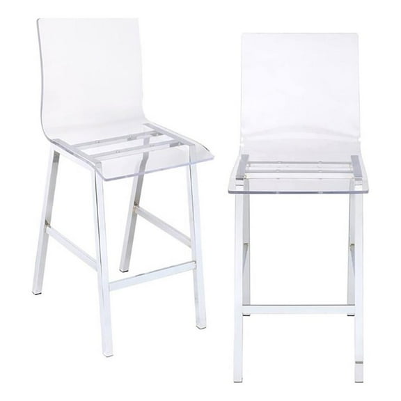 Bowery Hill 24'' Contemporary Metal/Acrylic Counter Stool in Chrome (Set of 2)
