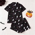 thumbnail image 5 of Halloween Women Cute Pajama Sets Silk Satin 2 Piece Pumpkin Ghost Short Sleeve Sleepwear Button Down Pjs Notch Collar Lounge Set Lightweight Sleepwear Nightwear Halloweens Couples Gifts, 5 of 9