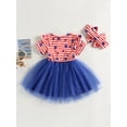 thumbnail image 3 of Kids Baby Girl Independence Day Dresses, Short Sleeve Round Neck Striped Casual Party Street Princess Dress Head Band, 3 of 8