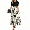 thumbnail image 2 of JULMCOMO Casual Dresses for Women Office Flowy Short Sleeve Teacher Dress Maxi Dresses Floral Print Empire Waist a Line Dresses Wedding Guest Modest Clothing Beige XL, 2 of 5