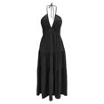 thumbnail image 6 of KHONTS Women's Deep V Neck Tie Knot Backless Halter Dress a Line Flowy Ruffle Maxi Dress Black S, 6 of 6