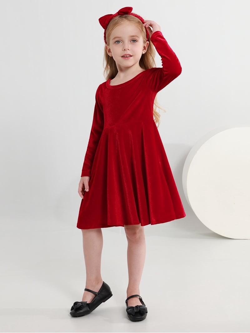 SILVERCELL 1-9T Toddler Girls Christmas Velvet Twirl Dresses + Headband,  Little Girl Casual Long Sleeve Swing A-Line Skater Party Dress, 1-9 Years,  Red - Walmart.com