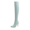 thumbnail image 2 of Hinvhai Women's Patent Leather PU Thigh High Boots ,Fashion Classic Pointy Toe Side Zippe Comfy Sexy Stiletto High Heel Over the Knee Boots Light Blue 6.5(38), 2 of 5