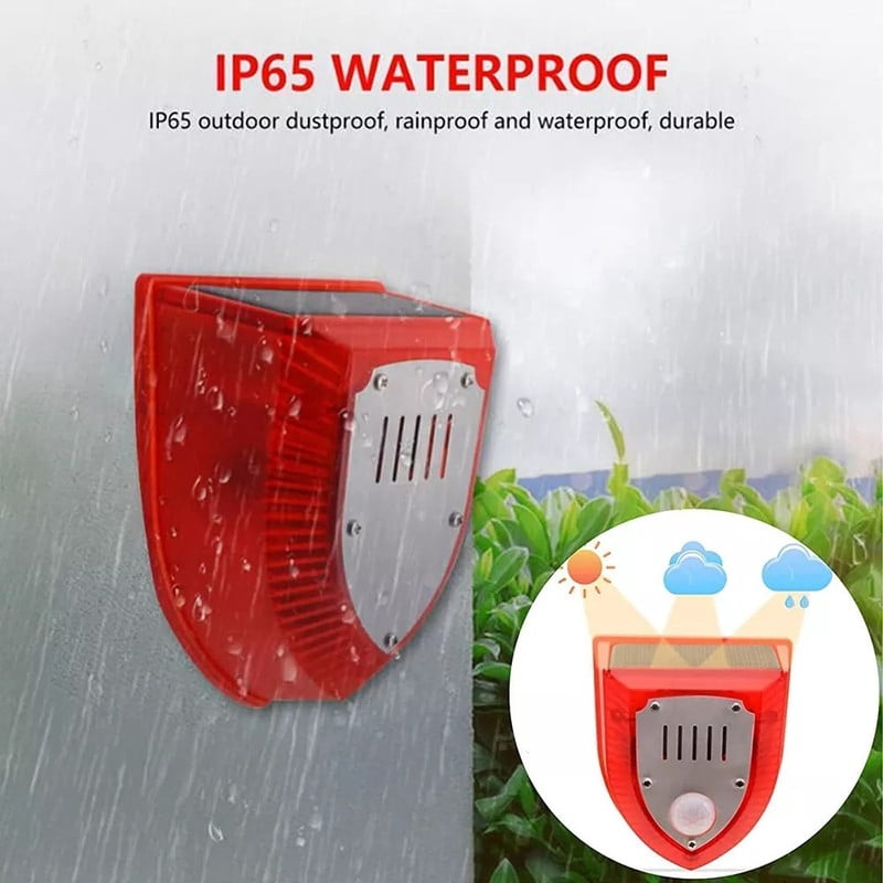 Solar Alarm Motion Detector with Sound Outdoor Motion Sensor 129db Barking Dog Strobe Light Gunshot Sound Alarm Detector Noise Maker Warning Lamp for Home Villa Yard Farm
