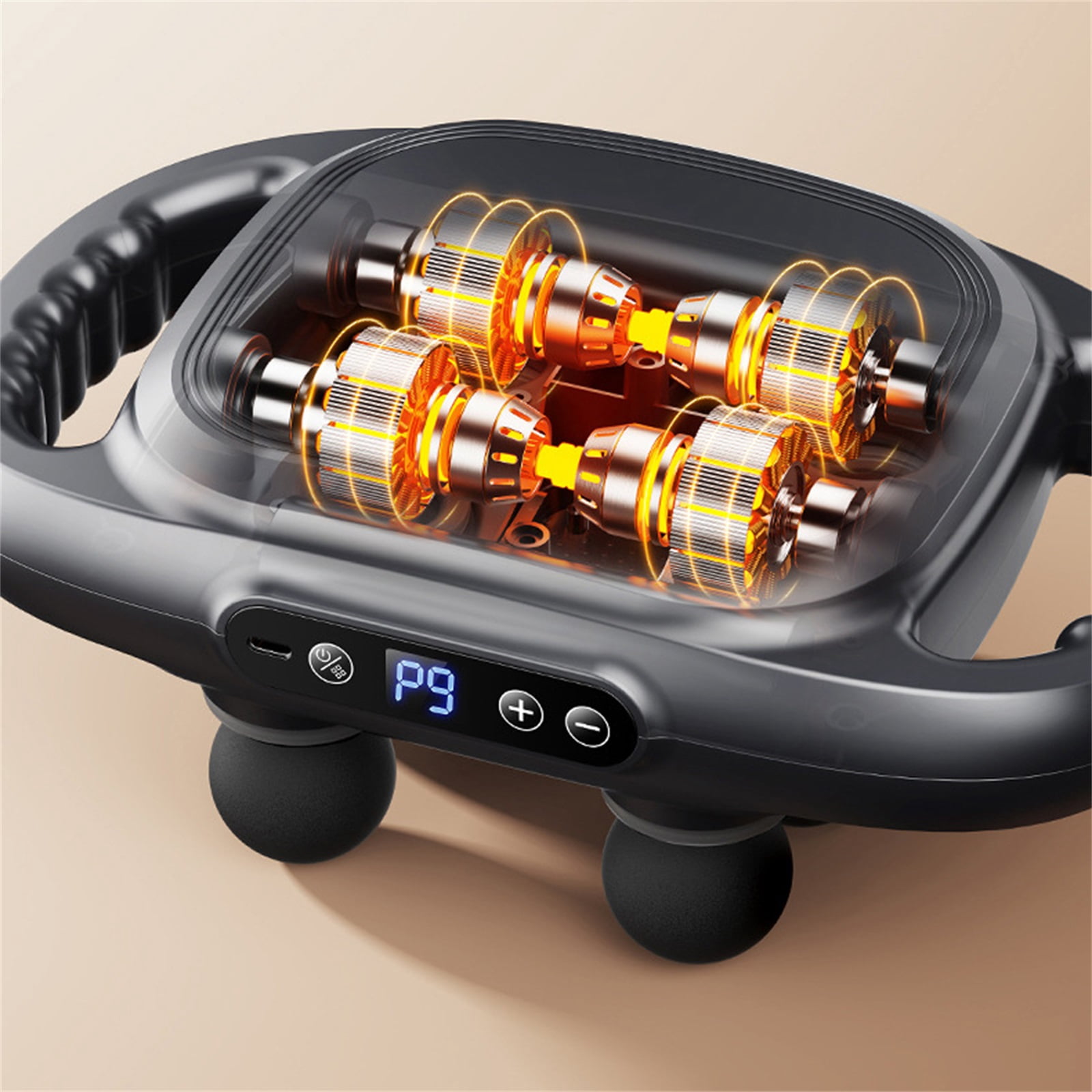 Dual Handle Massage Gun with Heat, 9 Speed Levels, 12 Replacement Massage Heads, Cordless Rechargeable Deep Tissue Percussion Massager for Full Body Muscle Pain Relief