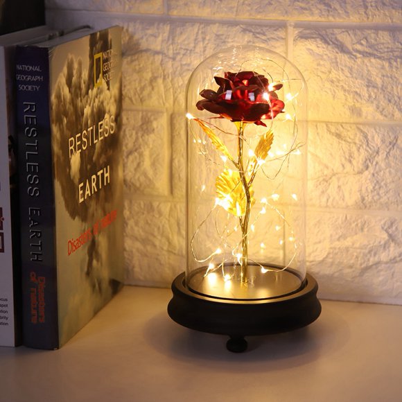 Rose Flower With LED Light, Wood Gold Plated Rose Rose Flower Gift, Last Forever For Wedding Gift Anniversary Birthday Gifts Wedding Accessories