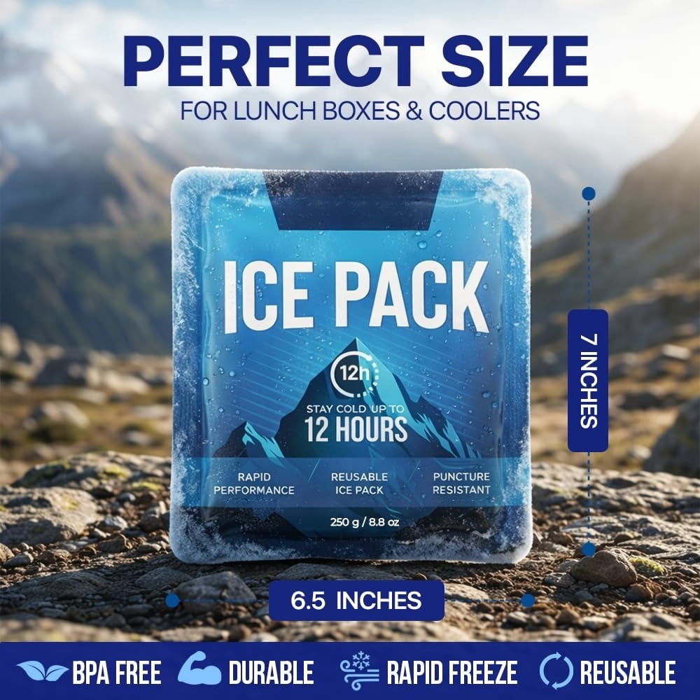 4 Pack Large Reusable Ice Packs for Coolers, Long Lasting Freezer Packs for Cooler Bags and Insulated Totes, Leakproof, BPA-Free, Food Safe