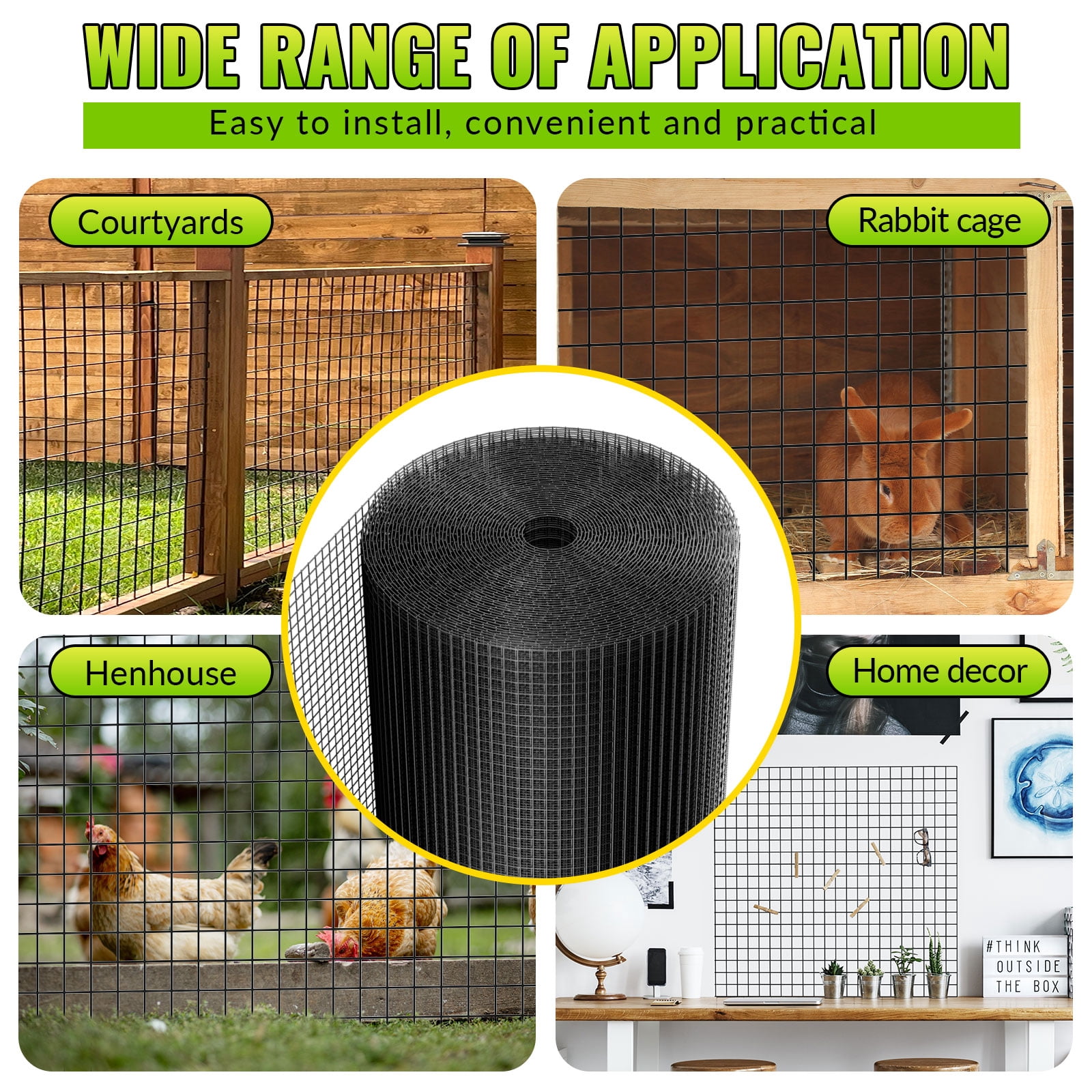 24" x 50' 1/4" Hardware Cloth, 19 Gauge Black Vinyl Coated Welded Wire Mesh, Sturdy & Rust-Resistant for Home & Garden Fencing, Pet Enclosure, Plant Protection