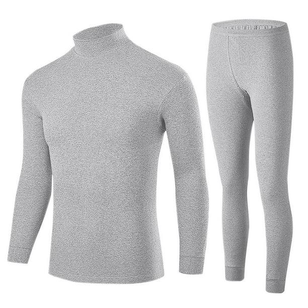 Conjuntos de ropa interior térmica para hombre, cuello medio liso, mangas largas, pantalones con cintura elástica, conjunto de ropa interior cálida de alta elasticidad, traje de poliéster para hombre