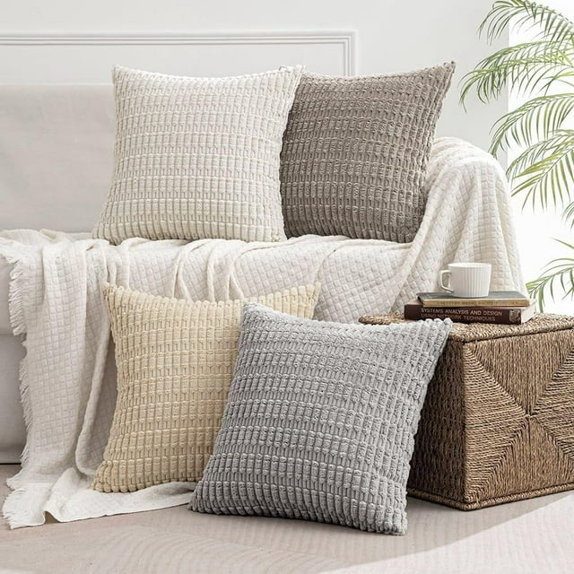 Fundas de Almohada Decorativas de Pana Suave y Cuadrado, Funda de Cojín de Pana, Juego de 4 Fundas de Almohada Decorativas, Pana Fundas de Almohada para Sofá, Dormitorio, Coche.