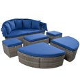 thumbnail image 6 of xCloud GO Outdoor Rattan Daybed Sunbed with Retractable Canopy, Round Sectional Sofa Set in Gray Wicker, Blue Washable Cushions, Clamshell Seating for Backyard & Porch, 250 lbs/Seat, 6 of 15