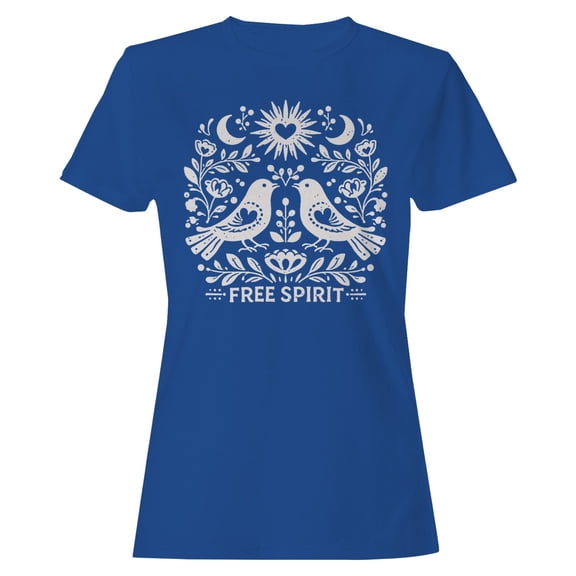 Free Spirit Folk Art Women's Royal Blue T-shirt