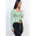 thumbnail image 3 of Ribbed Drawstring Front Long Sleeve Peplum Top, 3 of 5