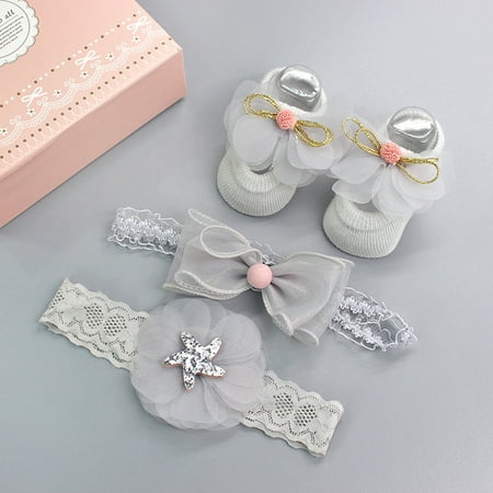 

TOWED22 Kids Infant Boys Girls Socks Bowknot Hairband Infant Shoes 3pcs Set 3 Month Boy A
