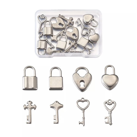 U8MO 24pcs Key Lock 304 Stainless Steel Pendants Metal Dangle Charms Crafting 17~22mm