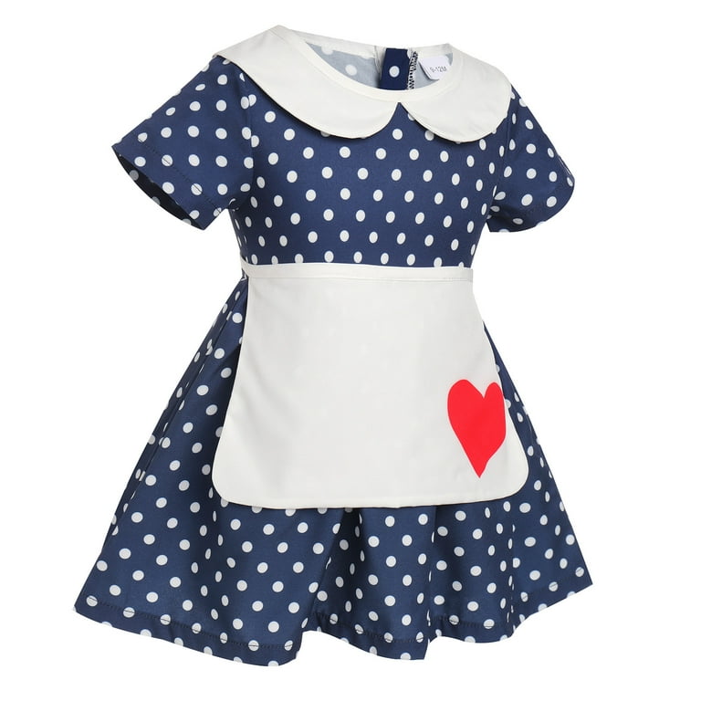 Ibtom Castle Kids Girls 1950s Housewife Costume Vintage Polka Dots Dress Apron Rockabilly Pinup Dresses Halloween Cosplay Birthday Party Dress up for