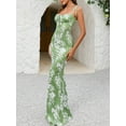 thumbnail image 4 of Women'S Summer Floral Bodycon Maxi Dress Spaghetti Strap Sleeveless Bohemian Maxi Dress Green S, 4 of 8