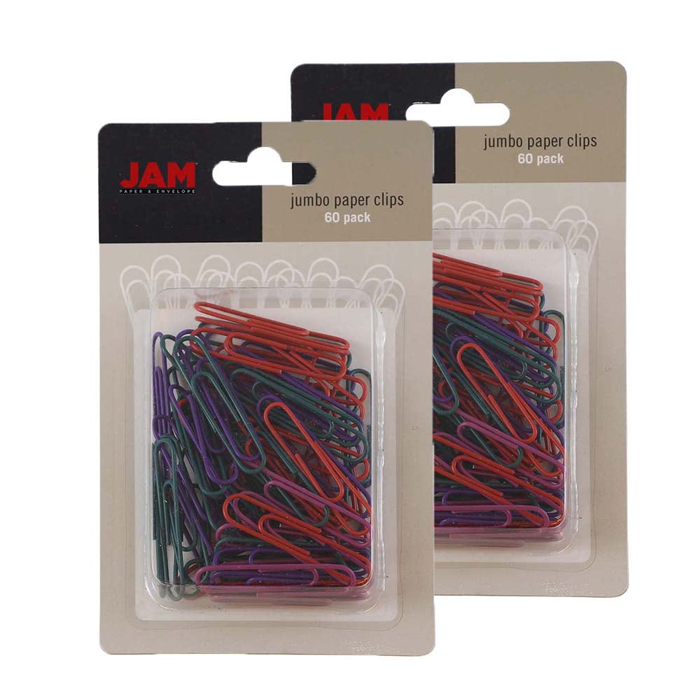 JAM Jumbo Paper Clips, 2 Packs of 60, Assorted Colors, Large