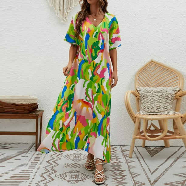 Vestido Largo De Moda Vestido diario para mujer Cintura suelta Estilo bohemio Traje diario informal (Verde S) Ygjytge para Mujer Verde T XXL