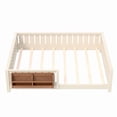 thumbnail image 5 of Bellemave Queen Montessori Floor Bed with Built-in Bookshelf, Queen Floor Bed with Full Safety Guardrails, Low-to-Floor Bed Frame with Slats, No Box Spring Needed, Easy Assembly, White and Beige, 5 of 12