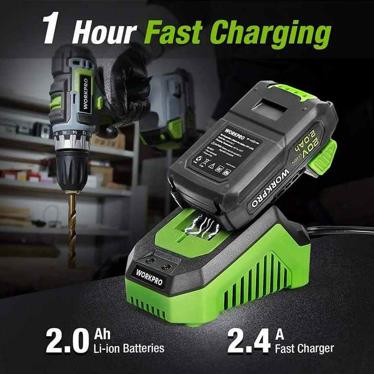  FASTPRO 20V Max Cordless Drill set, 3/8 in. Power Drill Driver  kit with One 1.5 Ah Lithium-ion Batteries, Charger and Tool Bag, Green :  Tools & Home Improvement