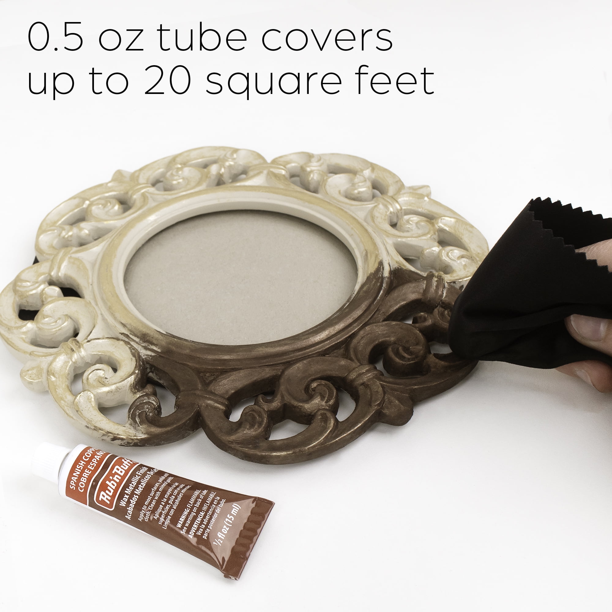 Rub N Buff Metallic Wax Finish with 5 inchx7 inch Microfiber Cloth, Gold Leaf 0.5oz/15ml Tube