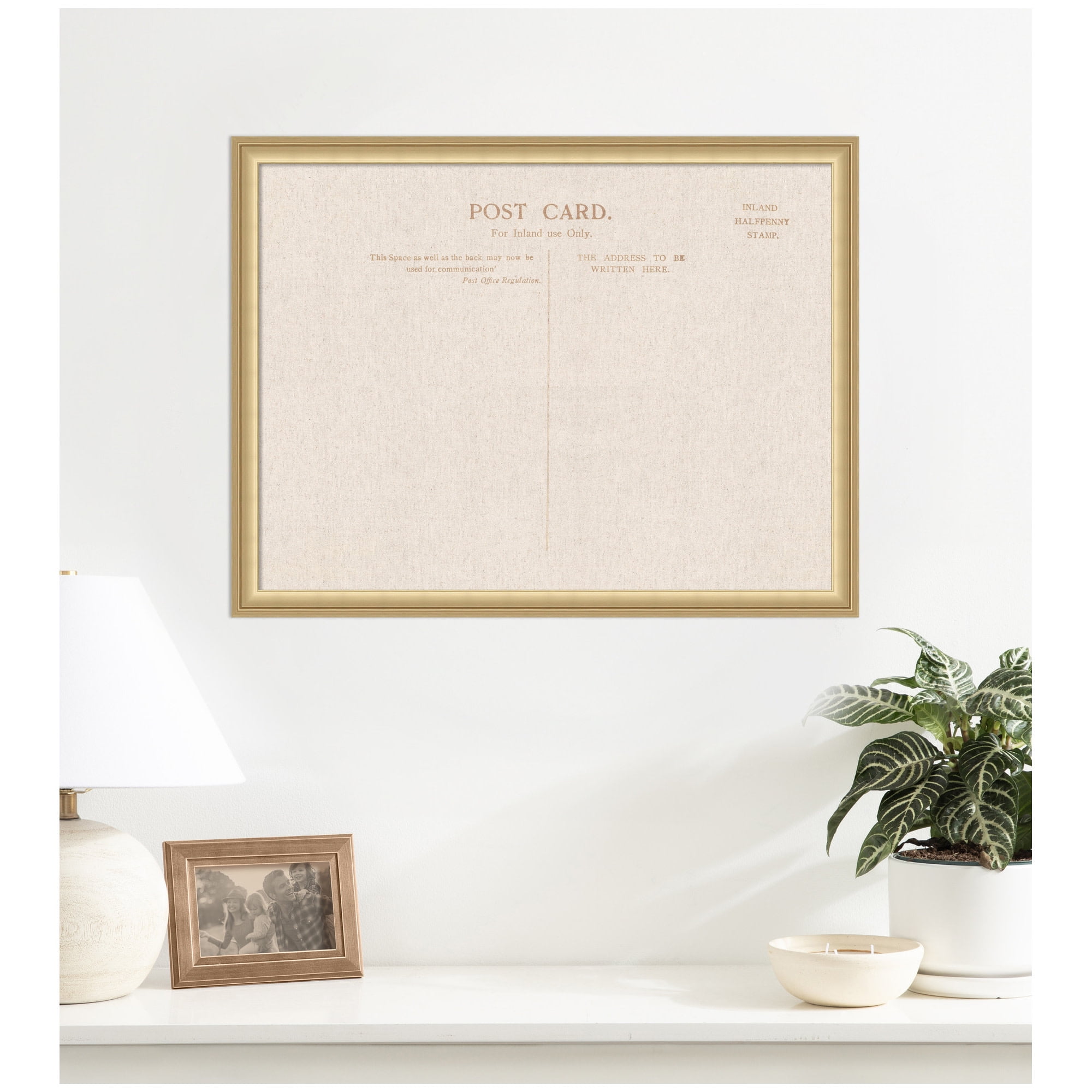 Kate and Laurel Framed Fabric Pinboard 26 x 20, Linen Vintage Post Card Printed Linen Classic Bulletin Board for Use as a Vision Board or Wall Organization, Florence Gold Frame