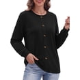 thumbnail image 2 of MOSHU Plus Size Crewneck Sweatshirts for Women Decorative Buttons Long Sleeve Shirts Fashion Pullover Womens Sweatshirts Fall Tops, 2 of 11