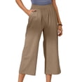 thumbnail image 2 of Grianlook Crop Pants for Women Linen Capris Elastic Waist Wide Leg Pants with Pockets, 2 of 6
