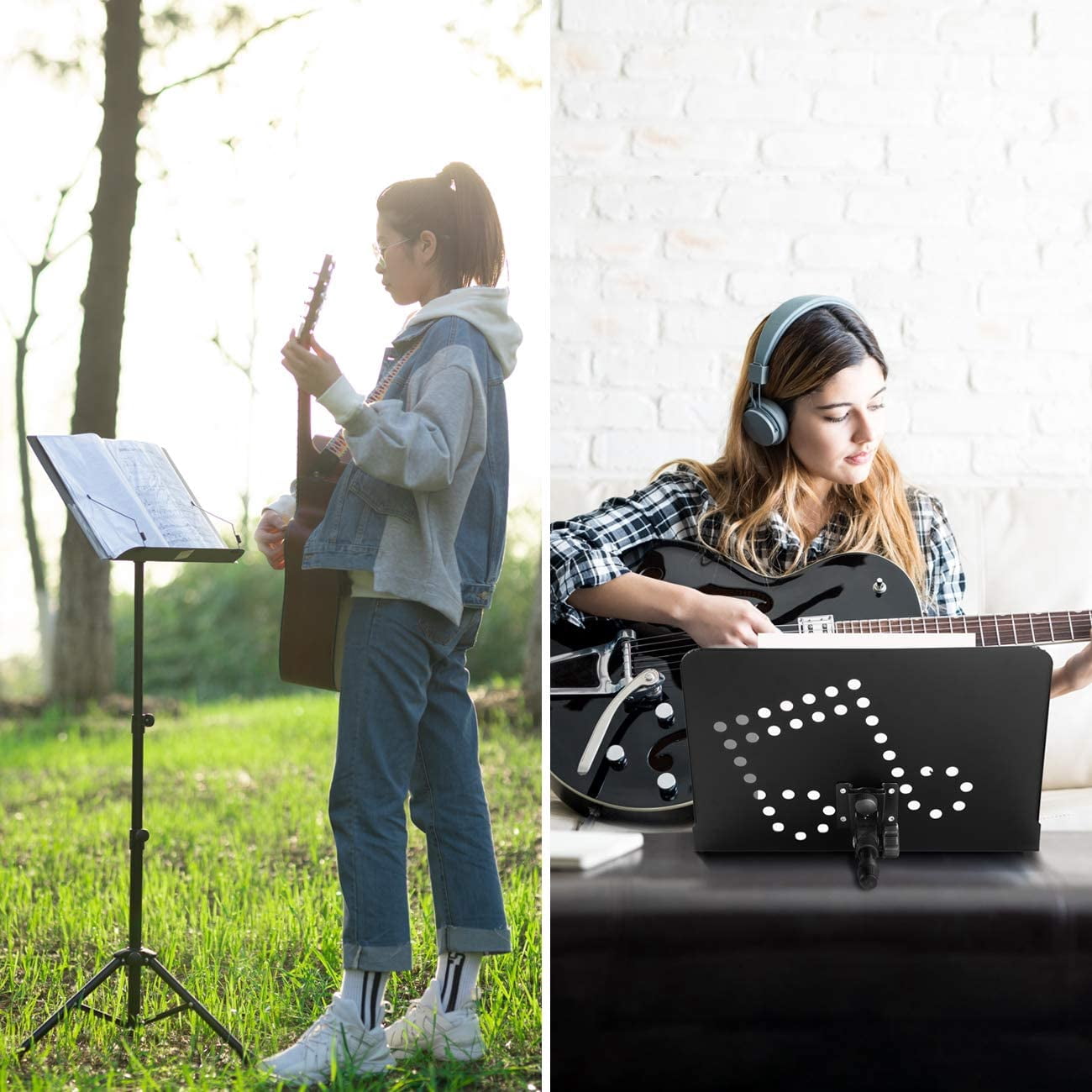 CAHAYA Portable sheet music stand: 3 in 1 Dual-use Sheet Music Stand & Desktop Book Stand Adjustable 31.4–55.9 in with Book Stand Support, Carrying Bag
