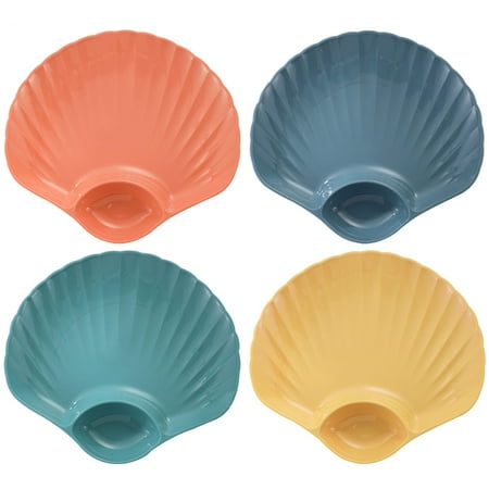 

4Pcs Sushi Dip Dish Plastic Fruit Plate Food Dip Plate Decorative Food Plate Shell Shape Plate