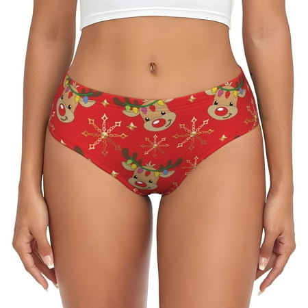 Naloa Christmas With Cute Deer Womens No Show Cotton Underwear Mid-High Waisted Soft Ladies Panties Strech Breathable Briefs -3X-Large