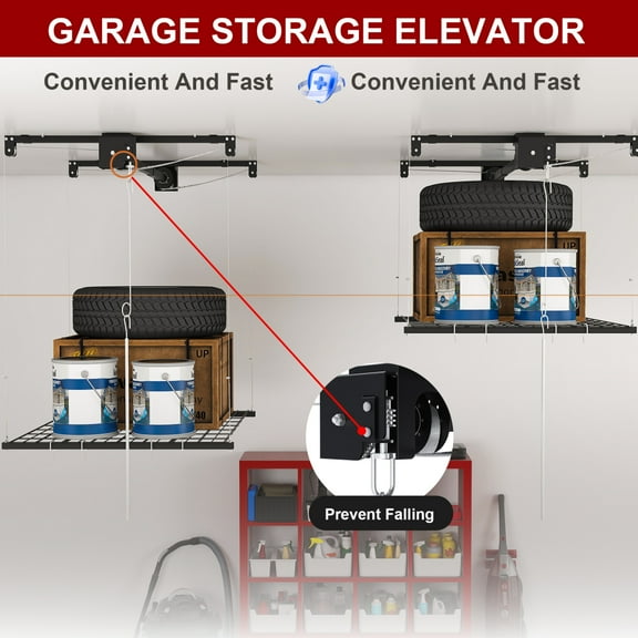 4x4 FT Heavy-Duty Overhead Garage Storage Rack - 250LBS Capacity All-Steel for 10-12 FT High Ceilings (w/ Safety Lock)