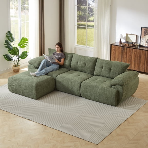 PureDashio Modern L-Shaped Modular Sectional Sofa with Chaise Lounge, Plush Chenille Upholstery and Overstuffed Cushions, for Living Room,Green